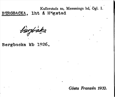 Bild på arkivkortet för arkivposten Bergbacka