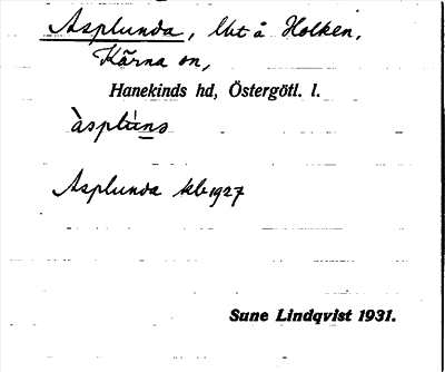 Bild på arkivkortet för arkivposten Asplunda
