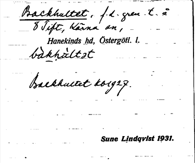 Bild på arkivkortet för arkivposten Backhultet