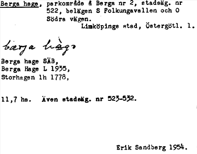 Bild på arkivkortet för arkivposten Berga hage