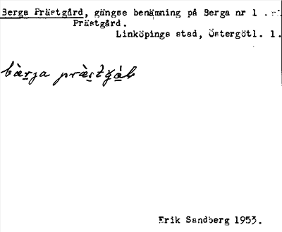 Bild på arkivkortet för arkivposten Berga Prästgård