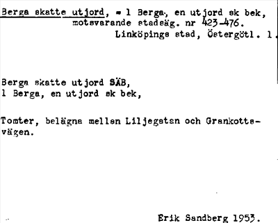 Bild på arkivkortet för arkivposten Berga skatte utjord = 1 Berga