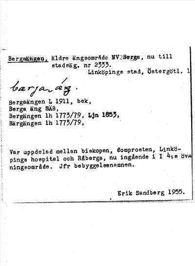 Bild på arkivkortet för arkivposten Bergaängen
