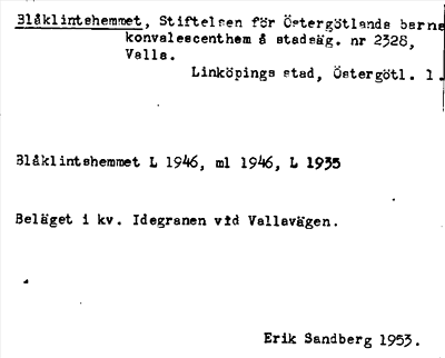 Bild på arkivkortet för arkivposten Blåklintshemmet