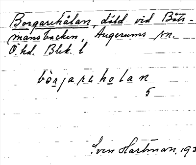 Bild på arkivkortet för arkivposten Borgarehålan