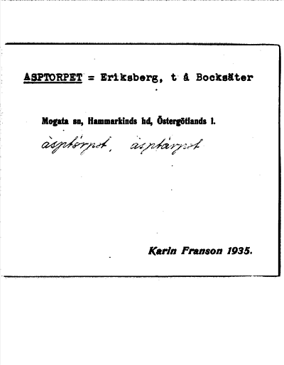 Bild på arkivkortet för arkivposten Asptorpet = Eriksberg