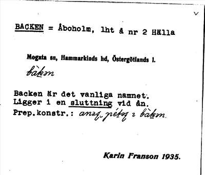Bild på arkivkortet för arkivposten Backen = Åboholm