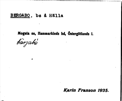 Bild på arkivkortet för arkivposten Bergabo