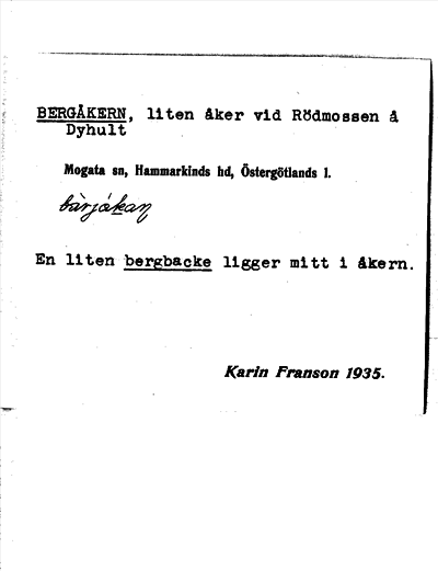 Bild på arkivkortet för arkivposten Bergåkern