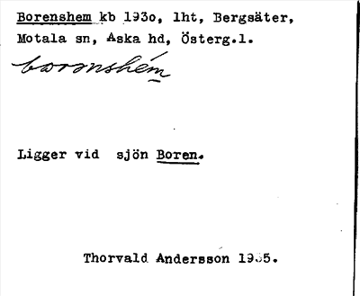 Bild på arkivkortet för arkivposten Borenshem