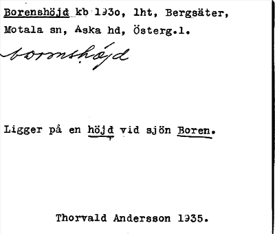 Bild på arkivkortet för arkivposten Borenshöjd