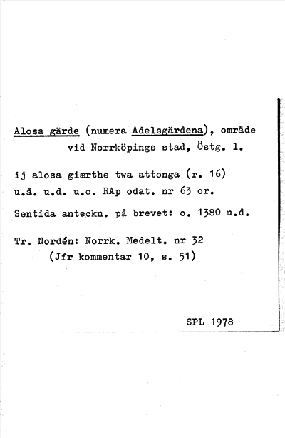Bild på arkivkortet för arkivposten Alosa gärde (numera Adelsgärdena)