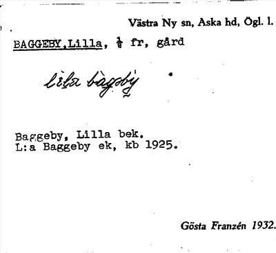 Bild på arkivkortet för arkivposten Baggeby, Lilla