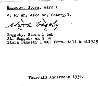 Bild på arkivkortet för arkivposten Baggeby, Stora