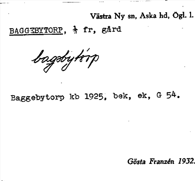 Bild på arkivkortet för arkivposten Baggebytorp