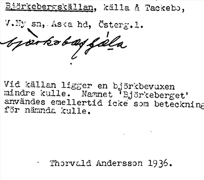 Bild på arkivkortet för arkivposten Björkebergskällan