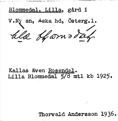 Bild på arkivkortet för arkivposten Blommedal, Lilla
