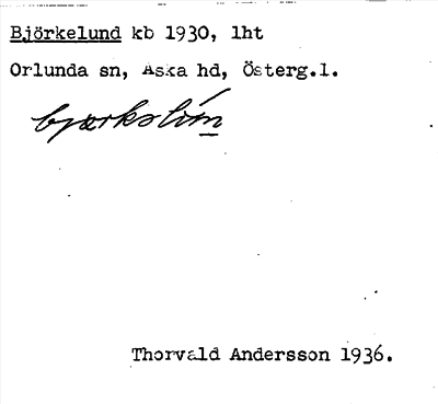 Bild på arkivkortet för arkivposten Björkelund