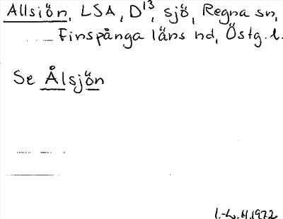 Bild på arkivkortet för arkivposten Allsiön, se Ålsjön