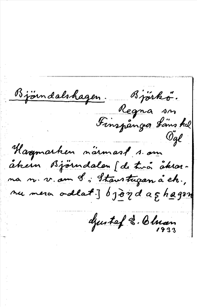 Bild på arkivkortet för arkivposten Björndalshagen