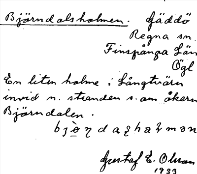 Bild på arkivkortet för arkivposten Björndalsholmen