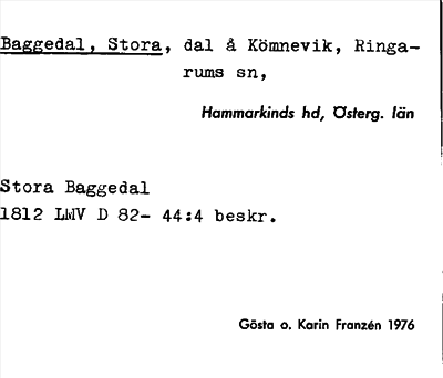 Bild på arkivkortet för arkivposten Baggedal, Stora