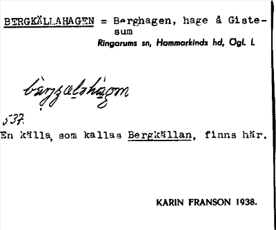 Bild på arkivkortet för arkivposten Bergkällahagen = Berghagen