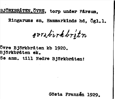 Bild på arkivkortet för arkivposten Björkbråten, Övre
