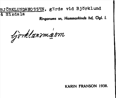 Bild på arkivkortet för arkivposten Björklundamossen