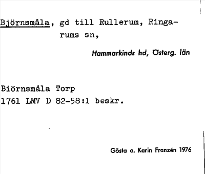 Bild på arkivkortet för arkivposten Björnsmåla