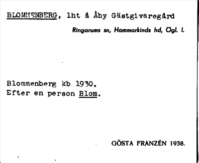 Bild på arkivkortet för arkivposten Blommenberg