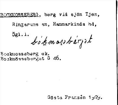 Bild på arkivkortet för arkivposten Bockmosseberg