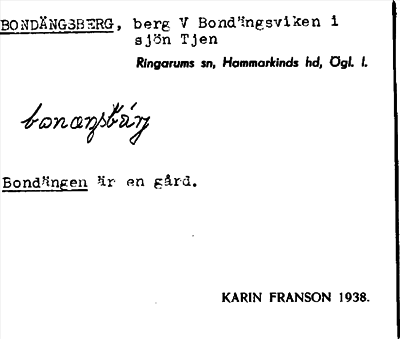 Bild på arkivkortet för arkivposten Bondängsberg