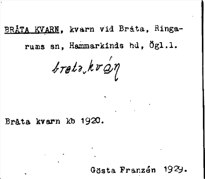 Bild på arkivkortet för arkivposten Bråta kvarn
