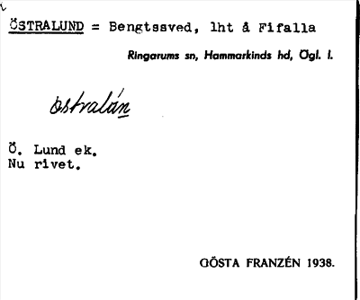 Bild på arkivkortet för arkivposten Östralund = Bengtssved