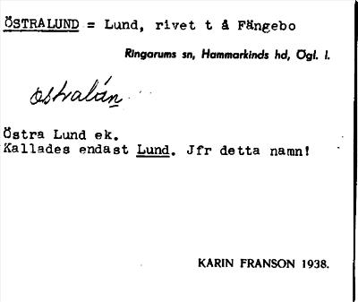 Bild på arkivkortet för arkivposten Östralund = Lund