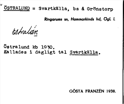 Bild på arkivkortet för arkivposten Östralund = Svartkälla