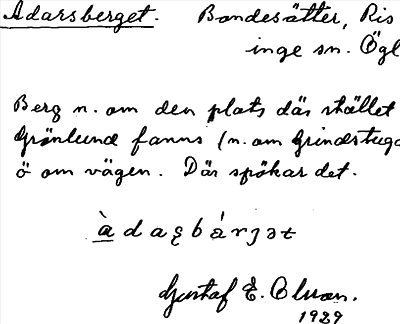 Bild på arkivkortet för arkivposten Adarsberget