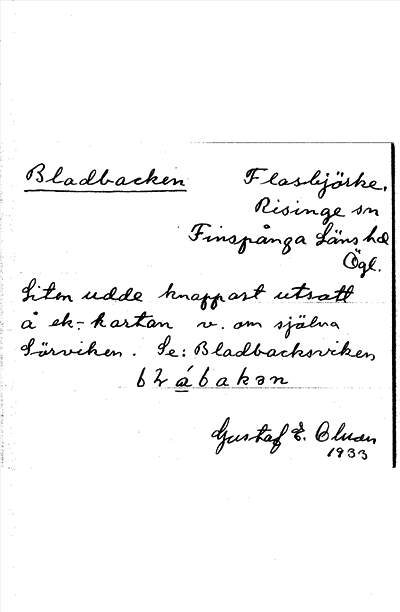 Bild på arkivkortet för arkivposten Bladbacken