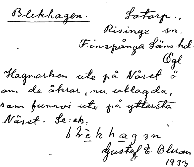 Bild på arkivkortet för arkivposten Blekhagen
