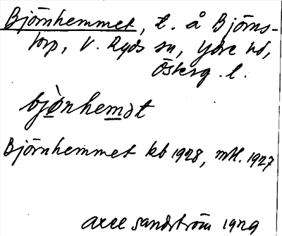 Bild på arkivkortet för arkivposten Björnhemmet