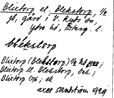 Bild på arkivkortet för arkivposten Blixtorp el. Blekstorp