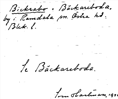 Bild på arkivkortet för arkivposten Bickrabo