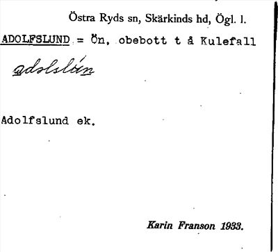 Bild på arkivkortet för arkivposten Adolfslund = Ön