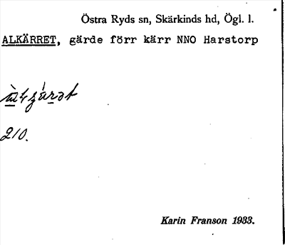 Bild på arkivkortet för arkivposten Alkärret