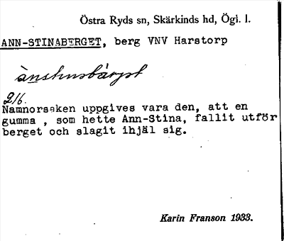 Bild på arkivkortet för arkivposten Ann-Stinaberget