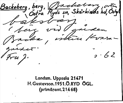 Bild på arkivkortet för arkivposten Backeberg