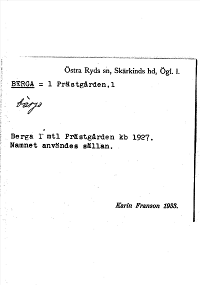 Bild på arkivkortet för arkivposten Berga = 1 Prästgården