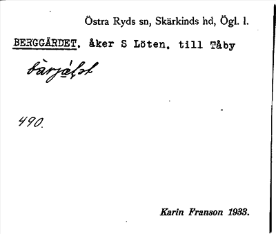 Bild på arkivkortet för arkivposten Berggärdet