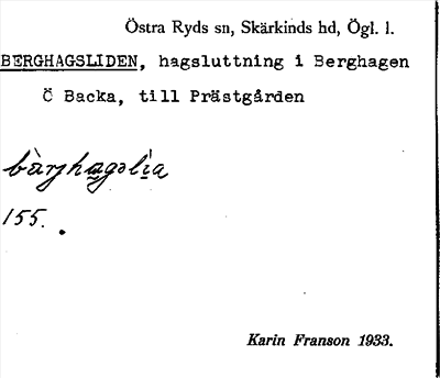 Bild på arkivkortet för arkivposten Berghagsliden